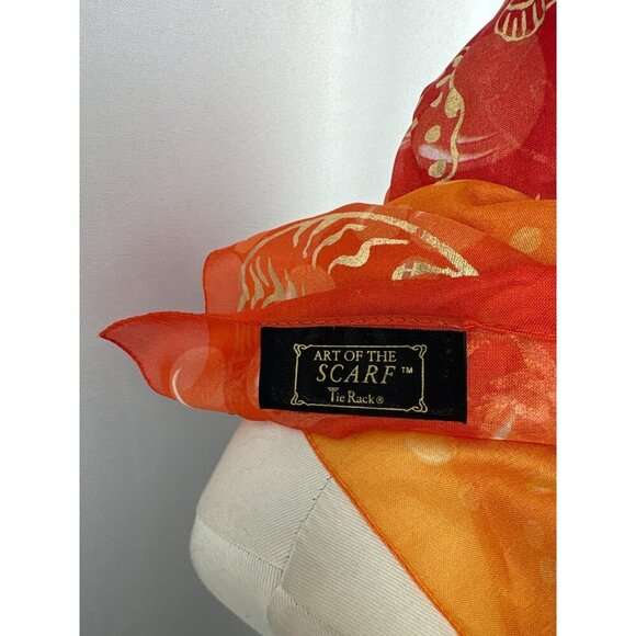 Art Of The Scarf Womens Silk Blend Orange & Red Oceanic Print Scarf - Picture 7 of 8